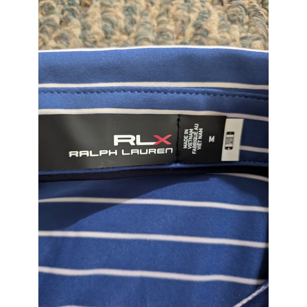 RLX Ralph Lauren Mens Blue White Striped Golf Polo Shirt Short Sleeve Size M - Picture 2 of 7